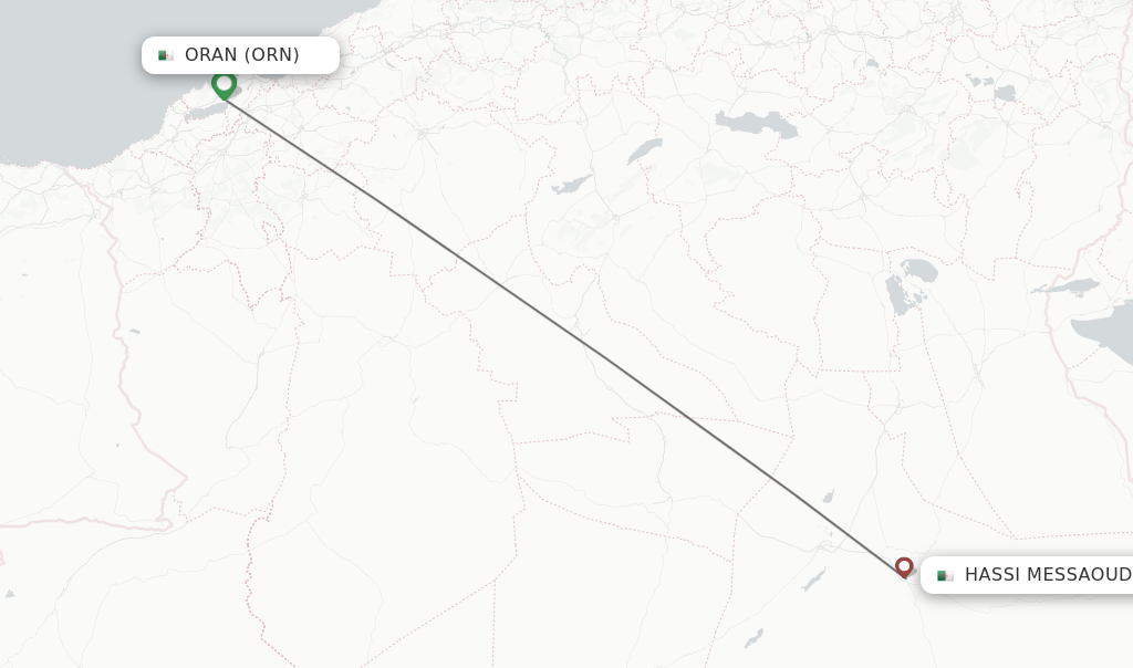 Flights from Oran to Hassi Messaoud route map