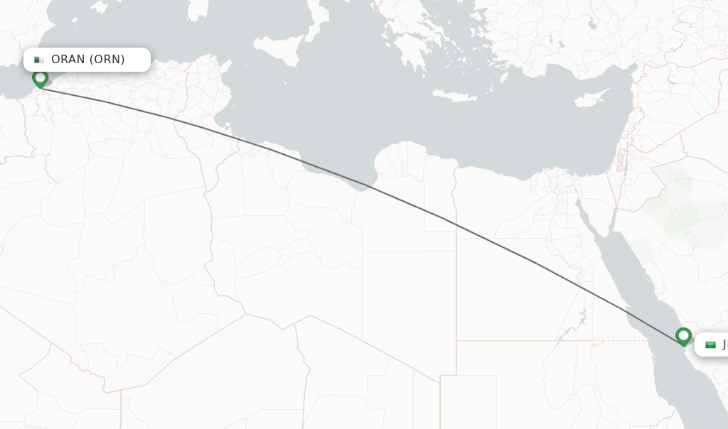 Flights from Jeddah to Oran route map
