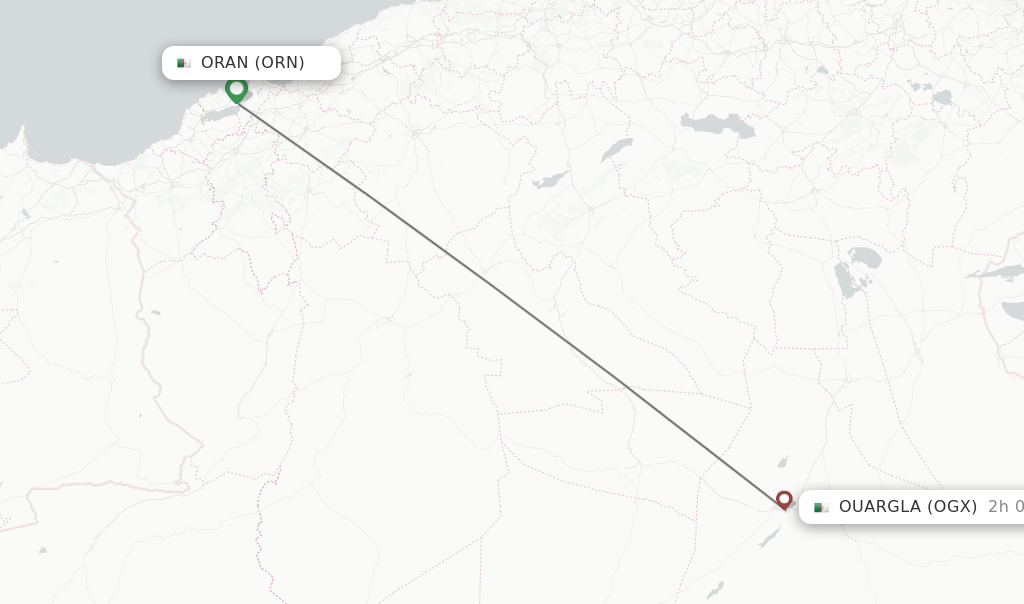 Flights from Oran to Ouargla route map