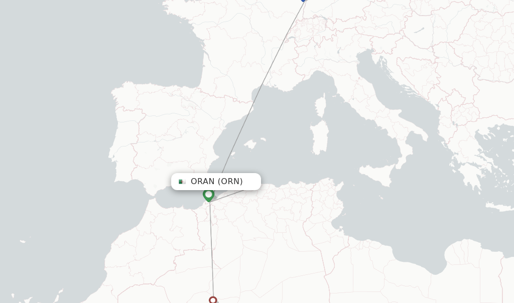 Route map with flights from Oran with Tassili Airlines