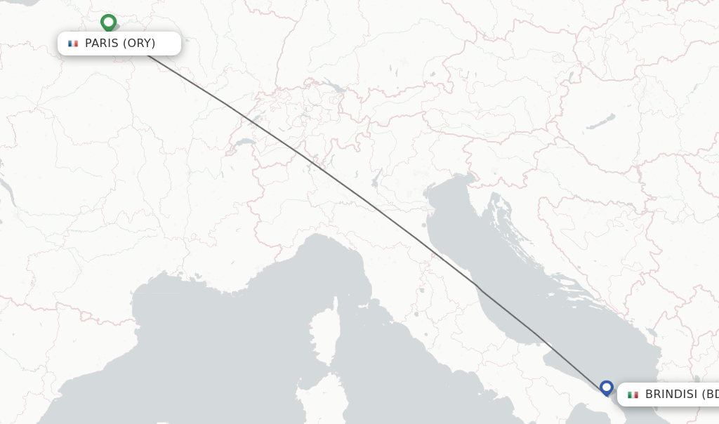 Flights from Paris to Brindisi route map