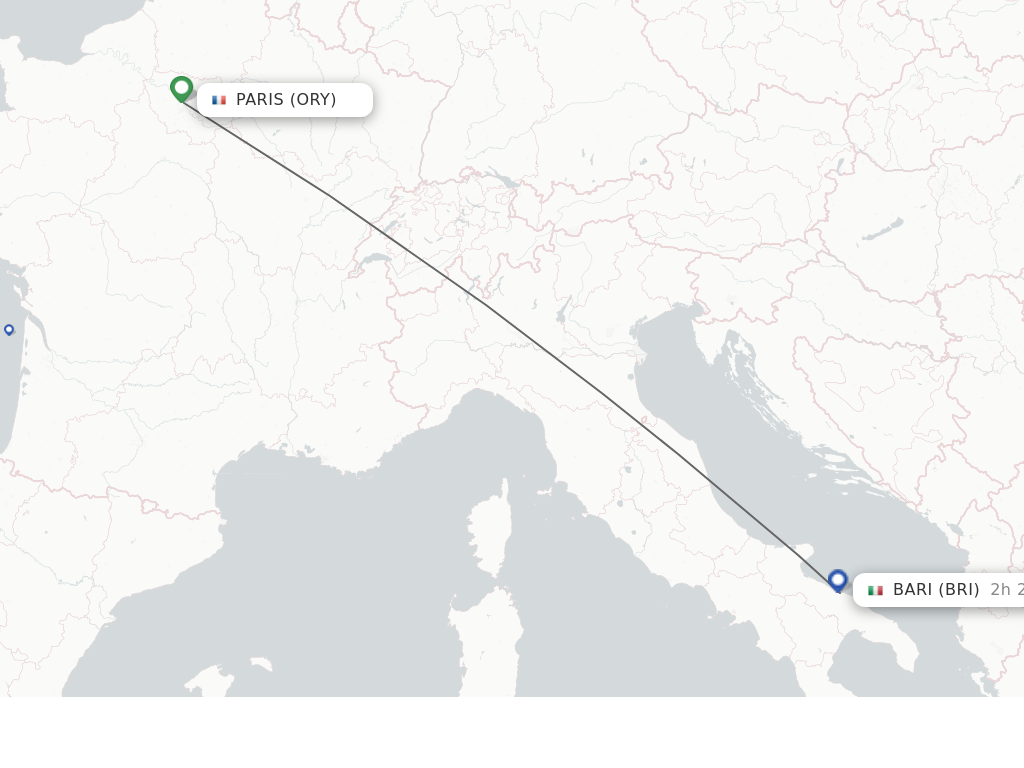 Flights from Paris to Bari route map