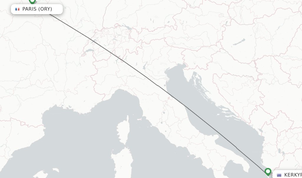 Flights from Paris to Kerkyra route map