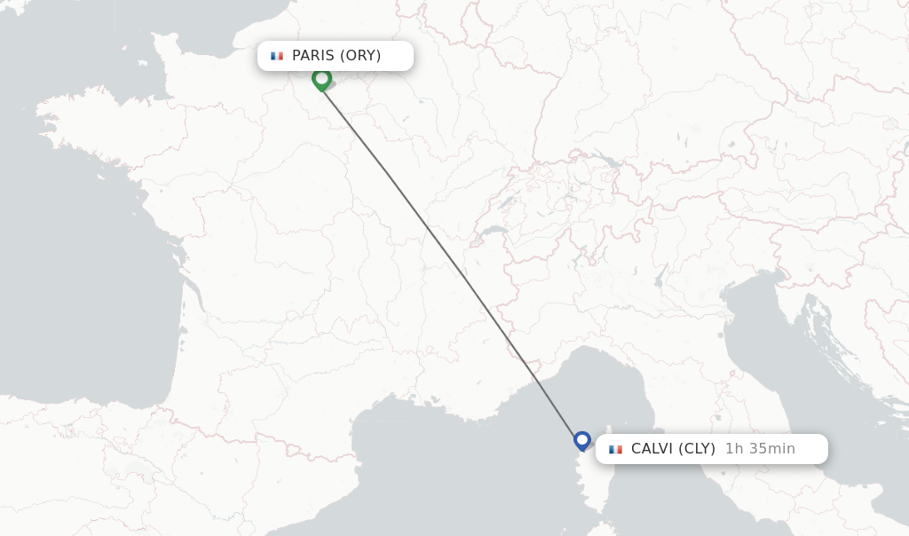 Flights from Paris to Calvi route map