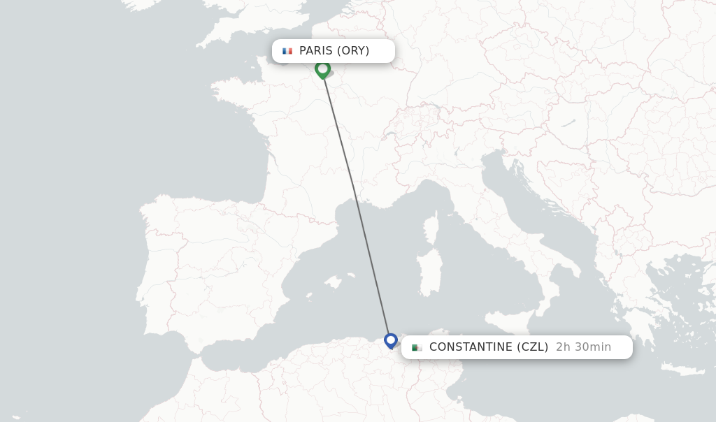 Flights from Paris to Constantine route map