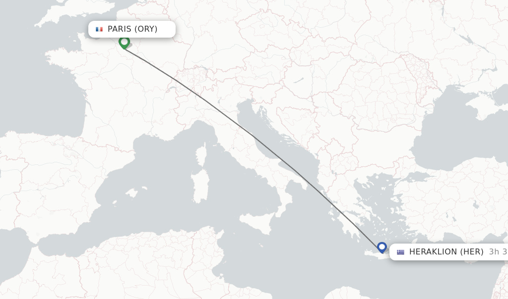 Flights from Paris to Heraklion route map