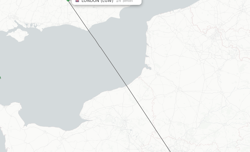 Flights from Paris to London route map