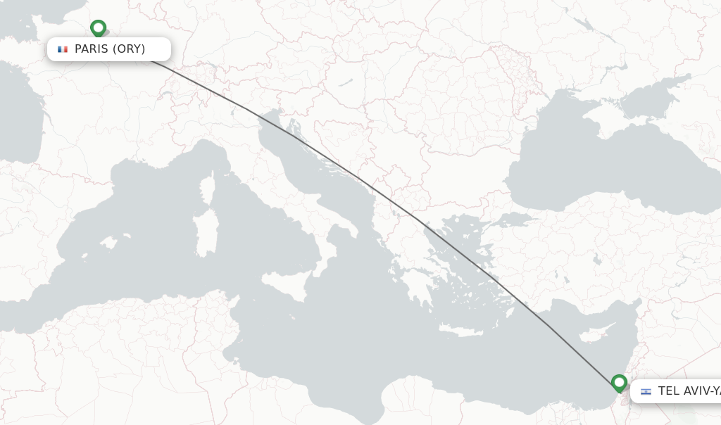 Flights from Paris to Tel Aviv-Yafo route map