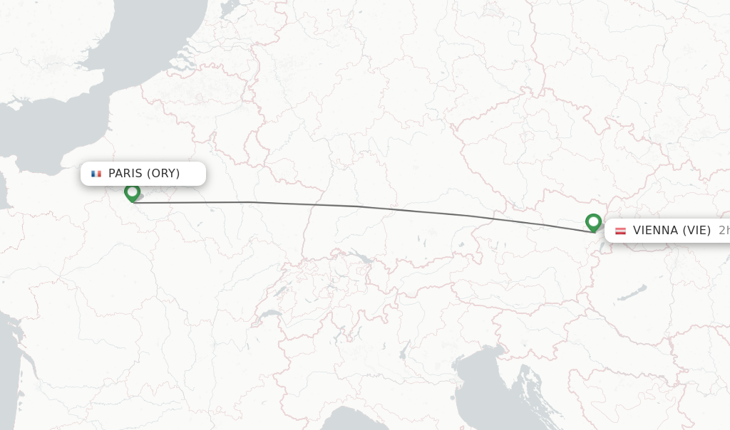 Flights from Paris to Vienna route map