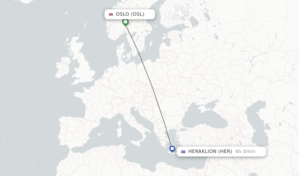 Flights from Oslo to Heraklion route map