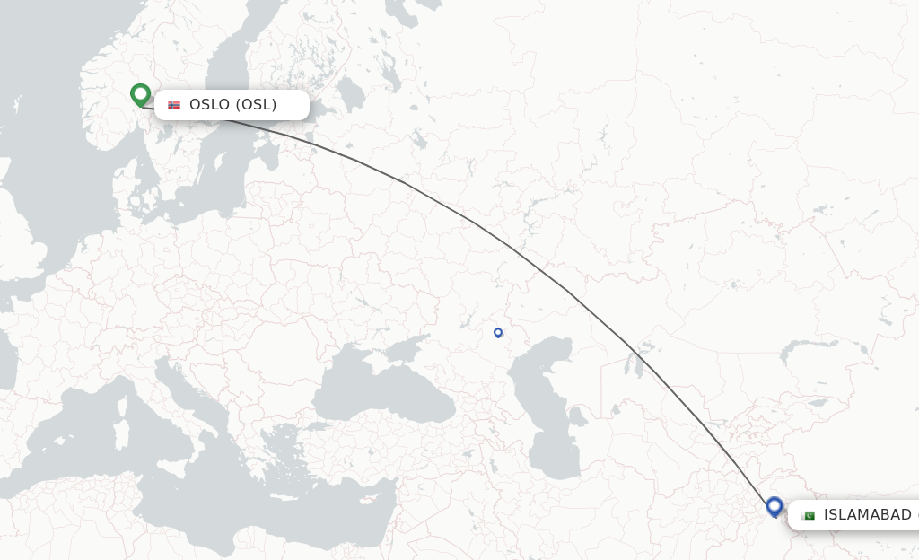 Flights from Islamabad to Oslo route map