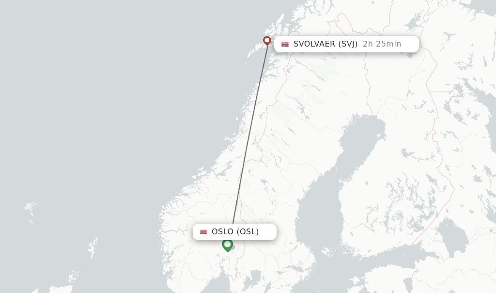 Flights from Oslo to Svolvaer route map