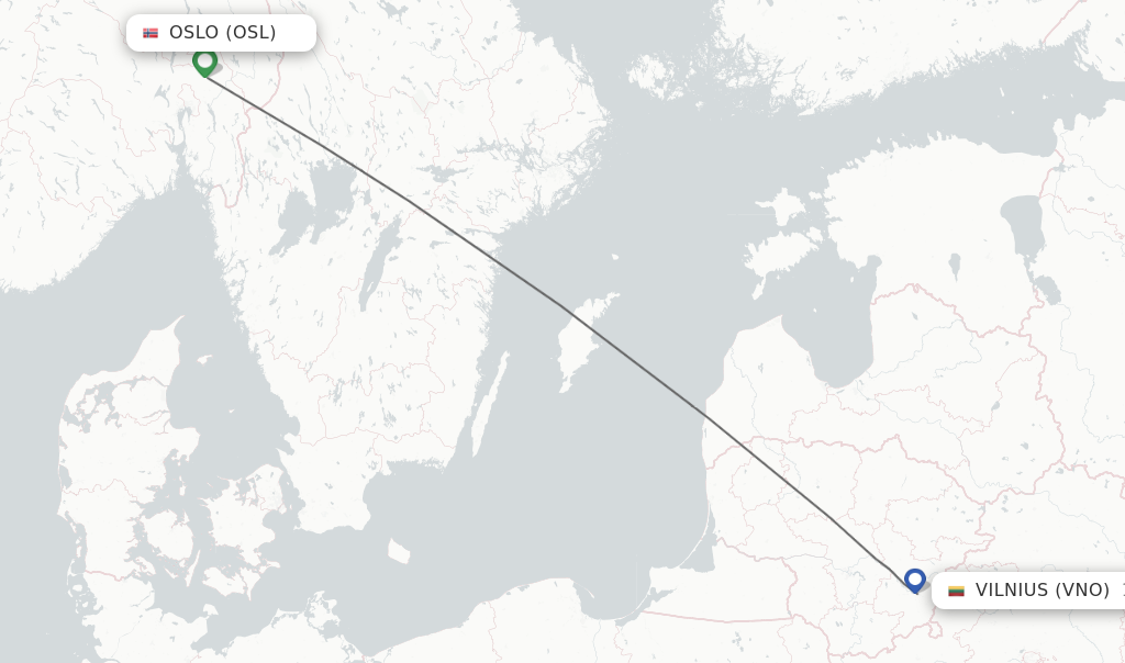 Flights from Oslo to Vilnius route map