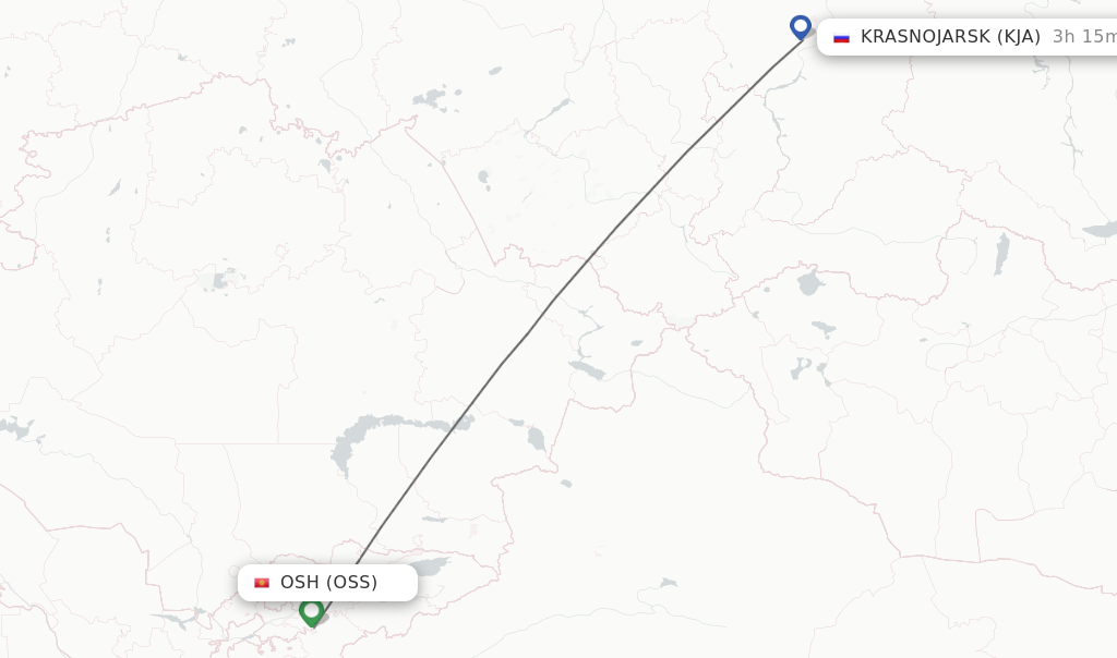 Flights from Osh to Krasnojarsk route map