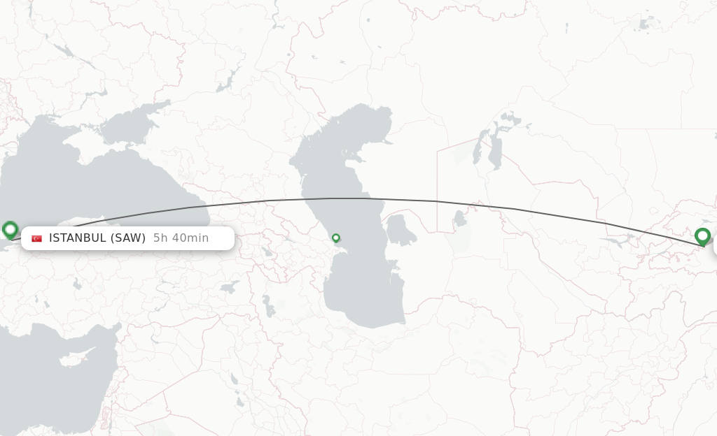 Flights from Osh to Istanbul route map