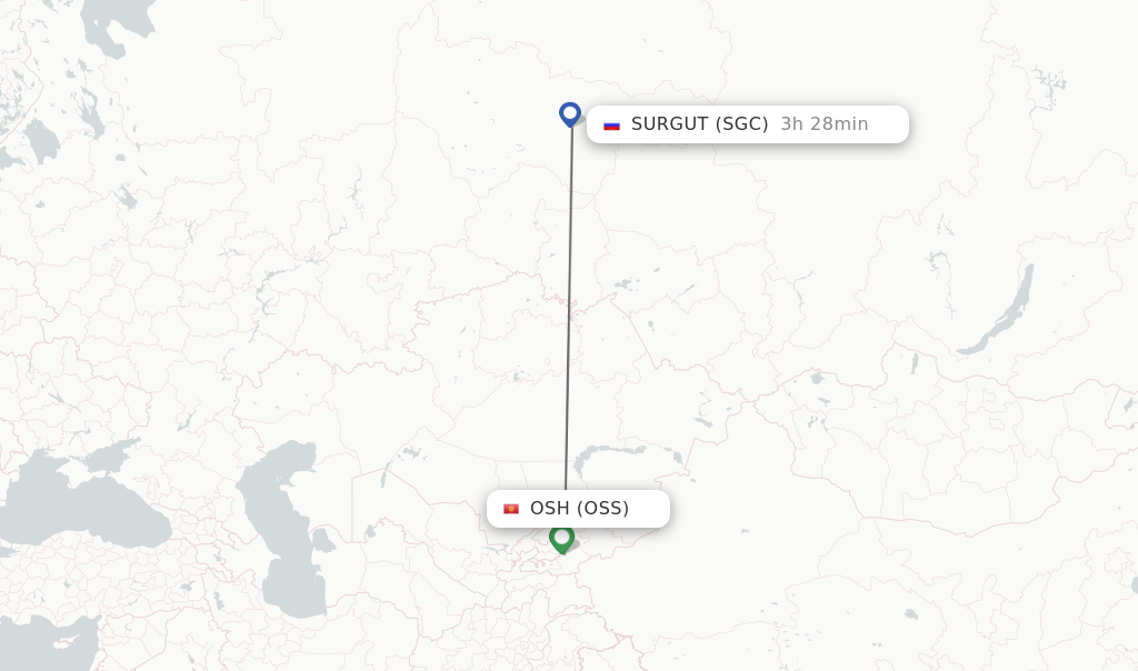 Flights from Osh to Surgut route map