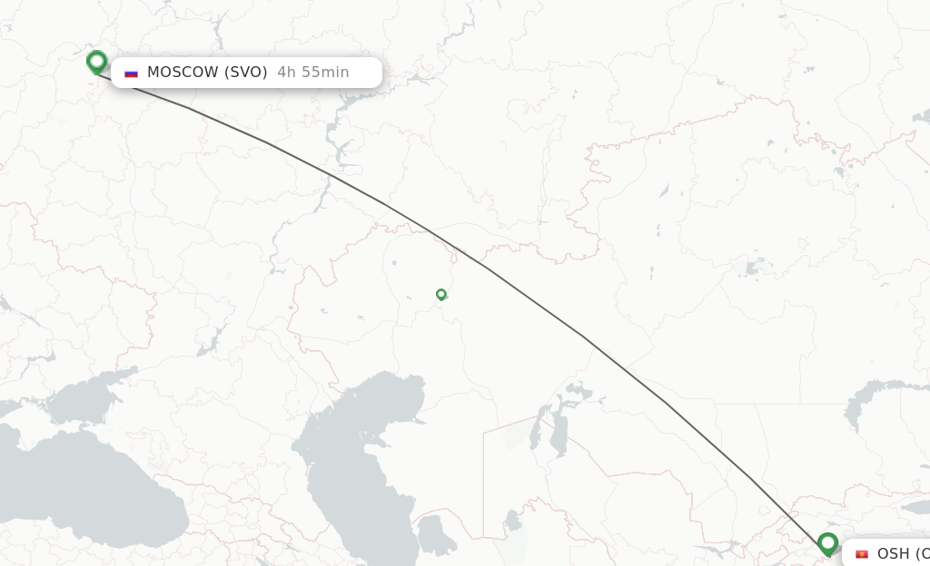 Flights from Osh to Moscow route map