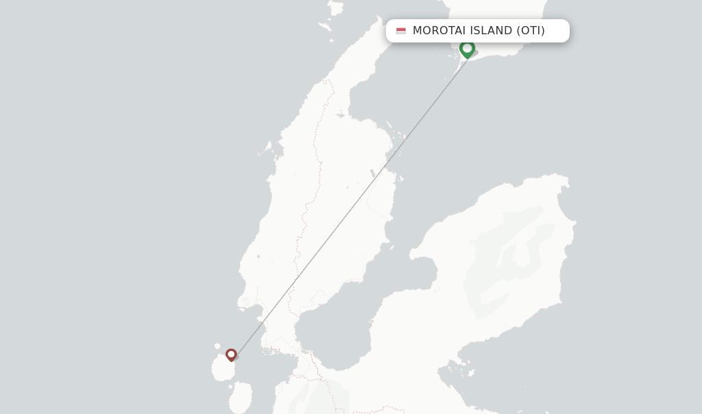 Route map with flights from Morotai Island with Wings Air