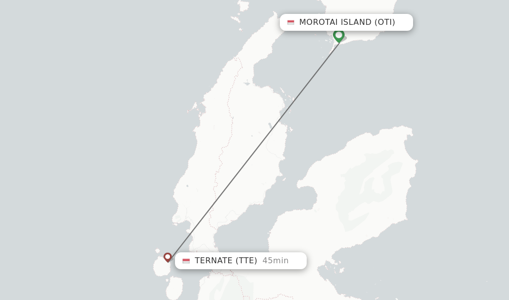 Flights from Morotai Island to Ternate route map