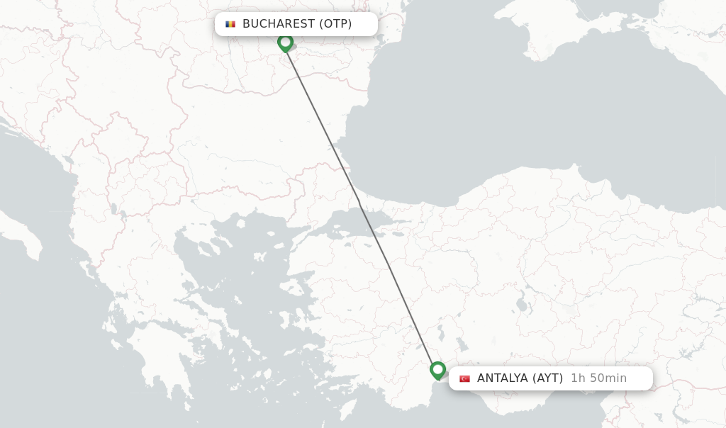 Flights from Bucharest to Antalya route map
