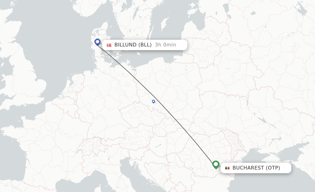 Flights from Bucharest to Billund route map