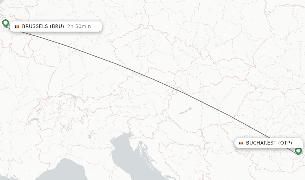Flights from Bucharest to Brussels route map
