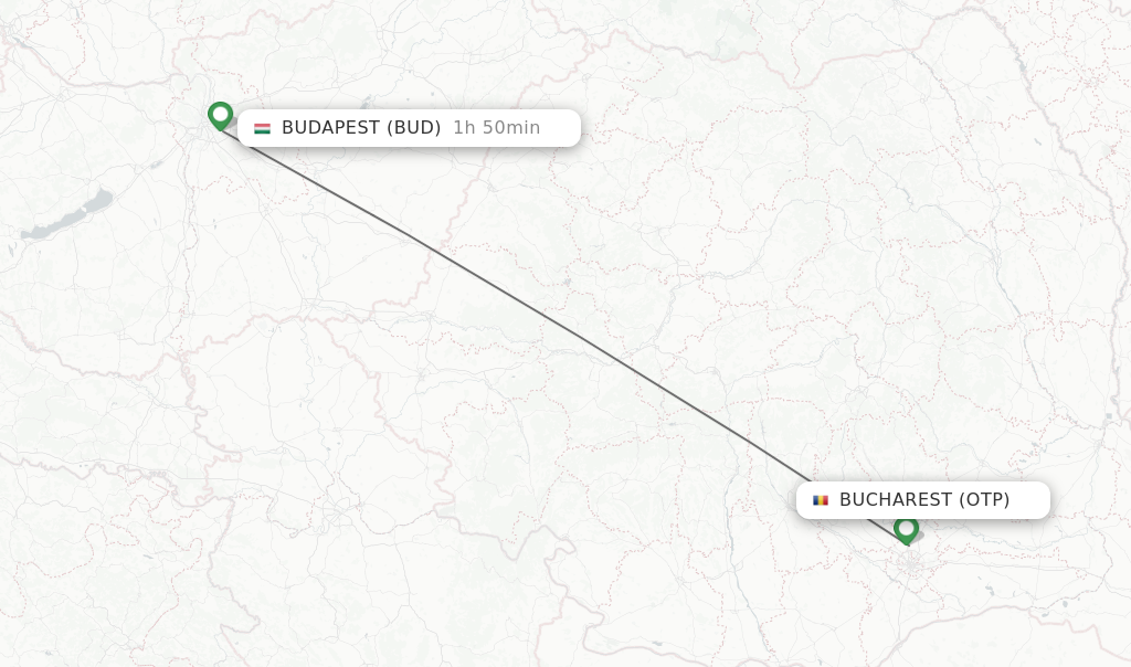 Flights from Bucharest to Budapest route map