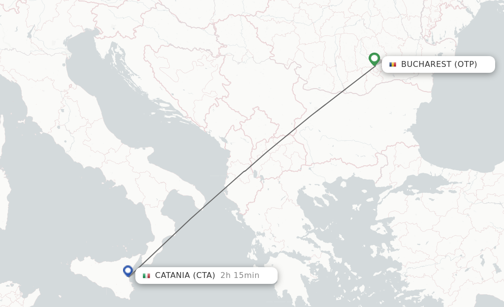 Flights from Bucharest to Catania route map
