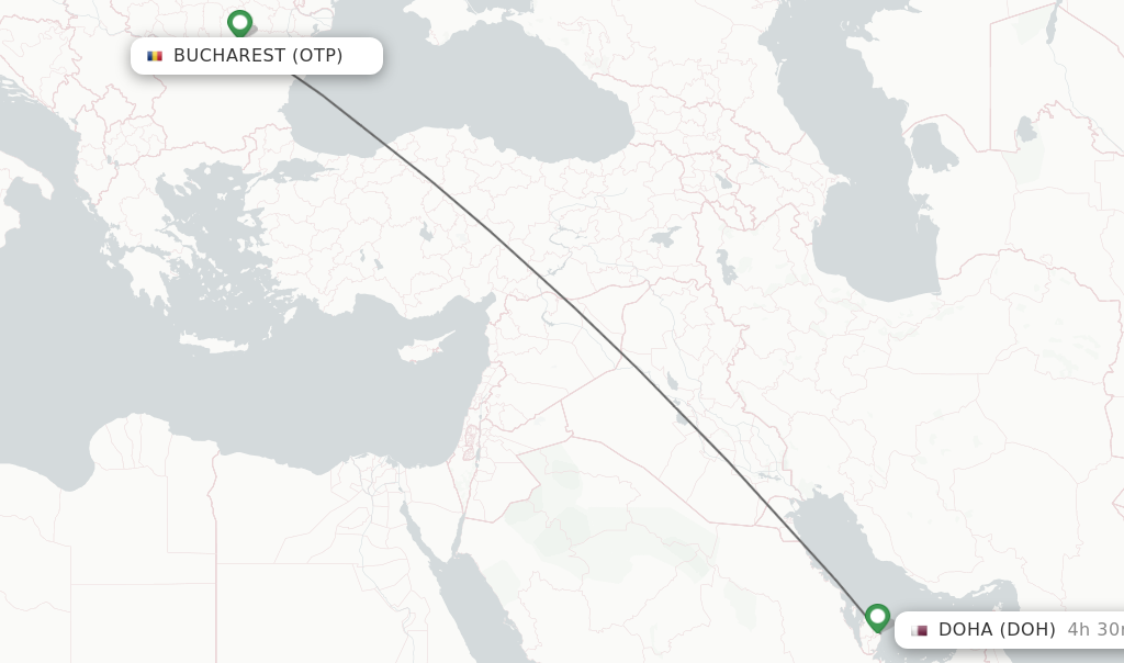 Flights from Bucharest to Doha route map