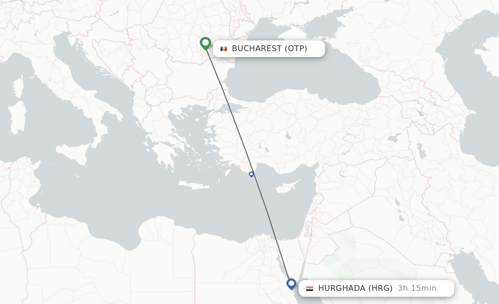 Flights from Bucharest to Hurghada route map
