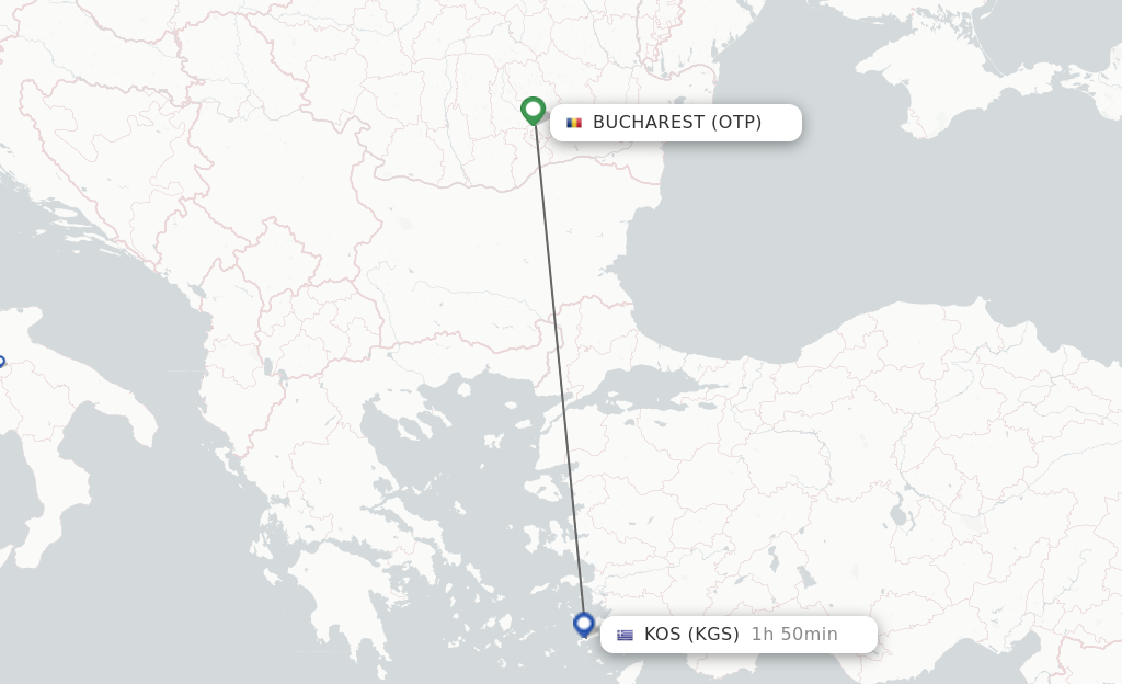 Flights from Bucharest to Kos route map