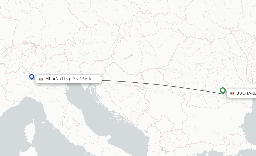 Flights from Bucharest to Milan route map
