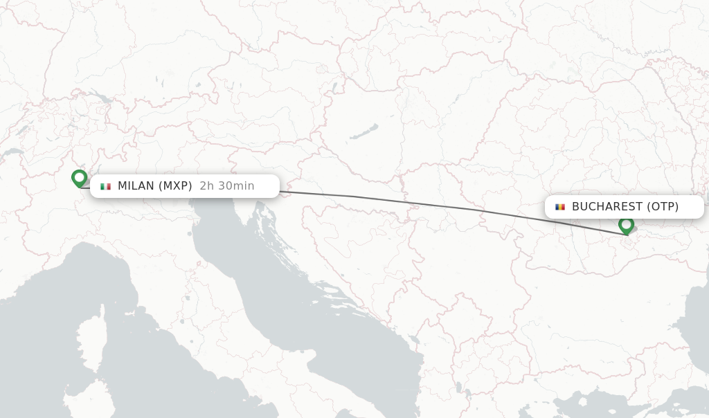 Flights from Bucharest to Milan route map
