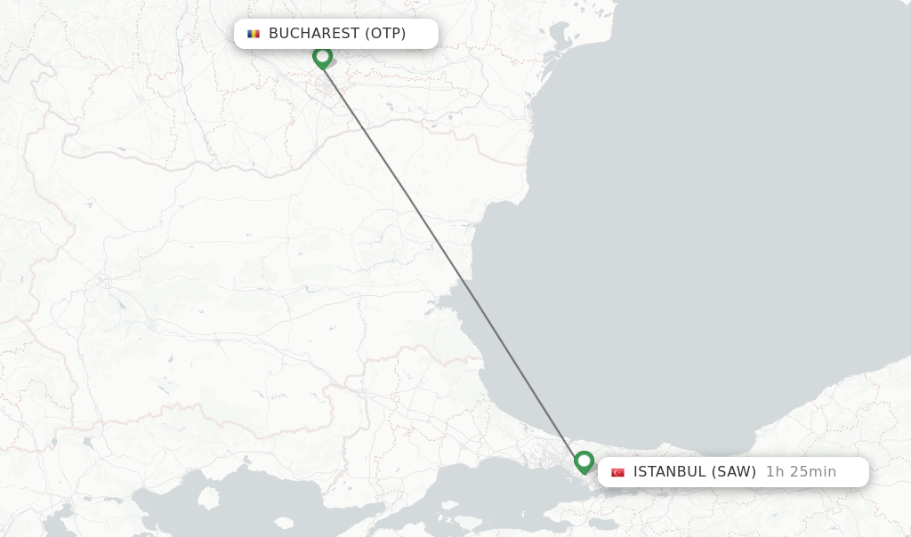 Flights from Bucharest to Istanbul route map