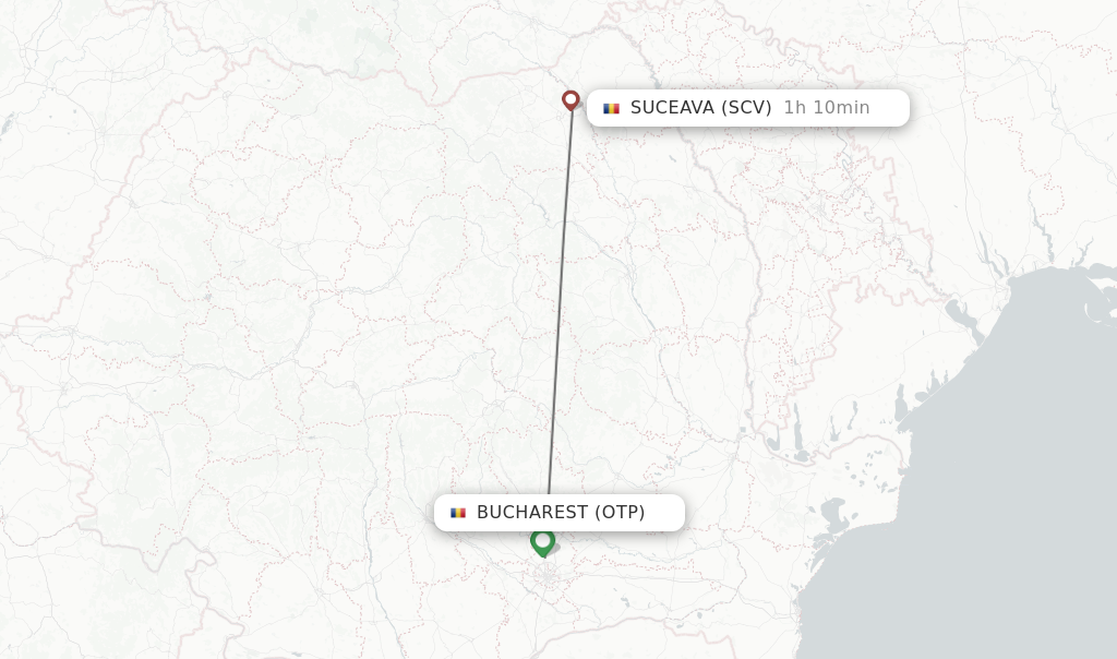 Flights from Bucharest to Suceava route map