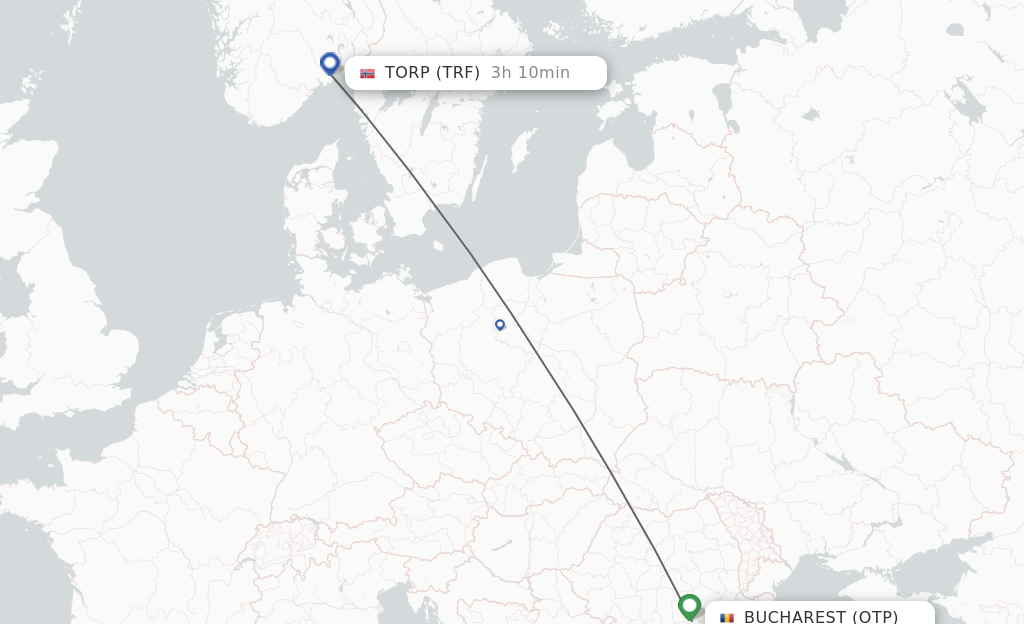 Flights from Bucharest to Sandefjord route map