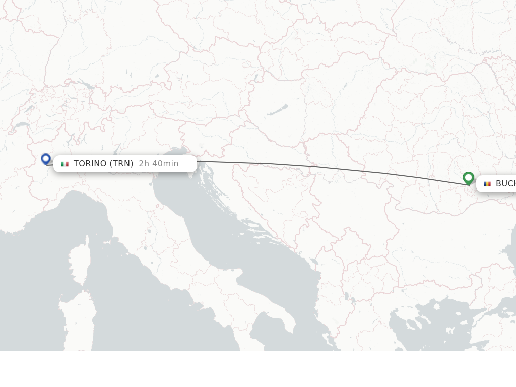 Flights from Bucharest to Turin route map