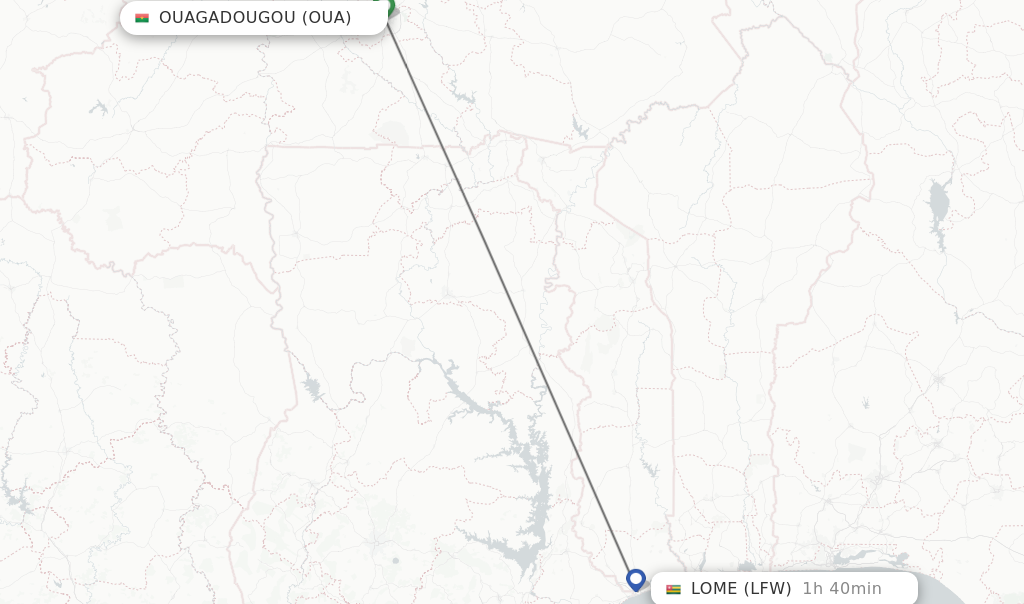 Flights from Ouagadougou to Lome route map