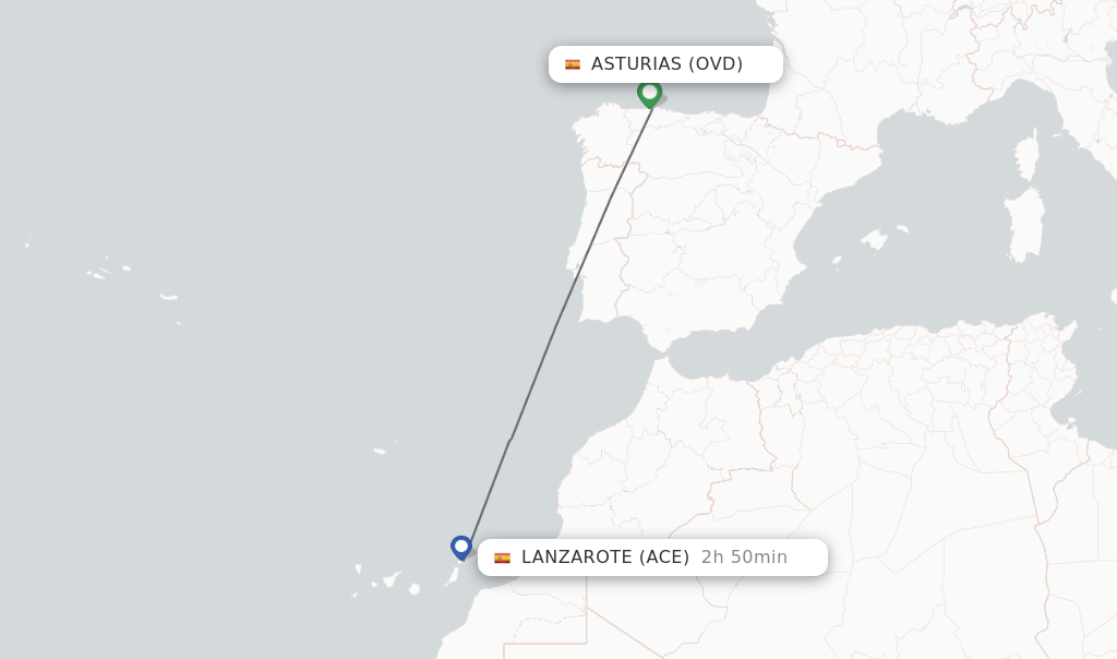 Flights from Asturias to Lanzarote route map