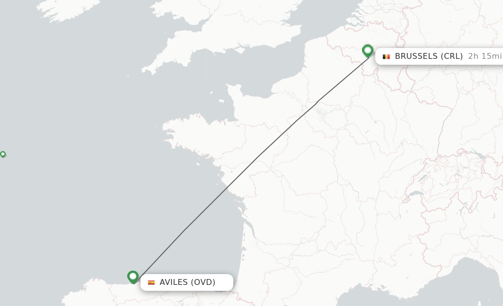 Flights from Asturias to Brussels route map