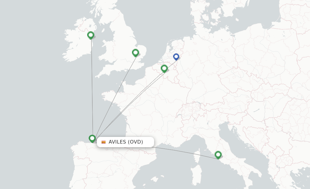 Route map with flights from Asturias with Ryanair
