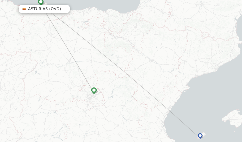 Route map with flights from Asturias with Iberia