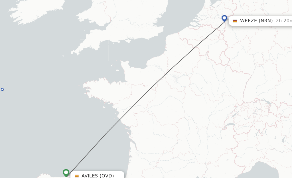 Flights from Asturias to Dusseldorf route map