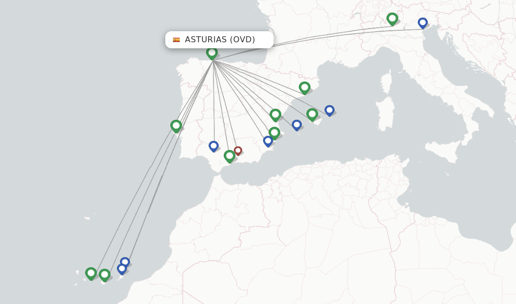 Route map with flights from Asturias with Volotea