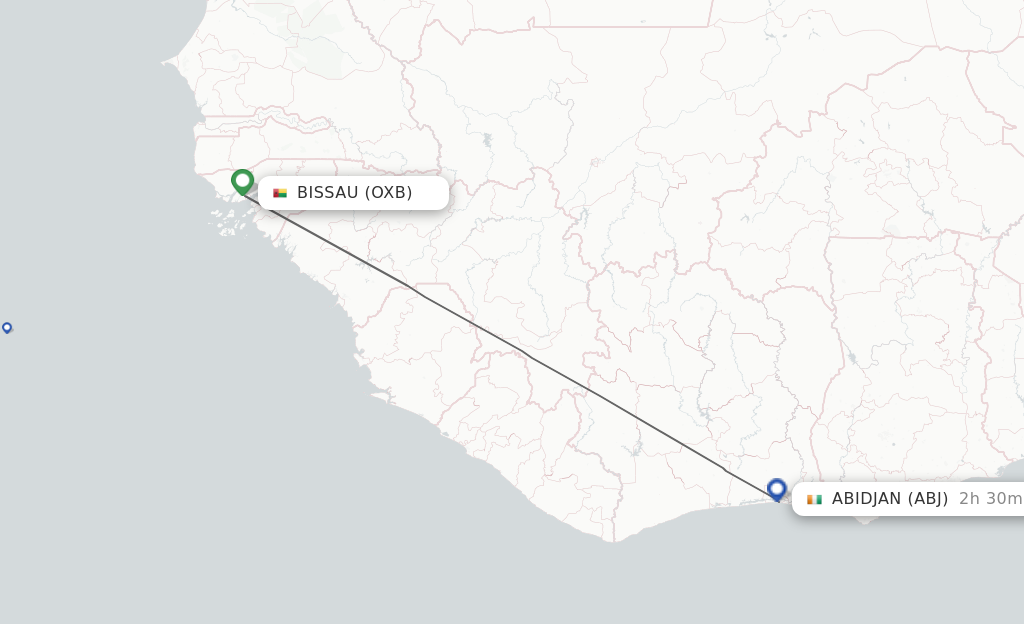 Flights from Bissau to Abidjan route map