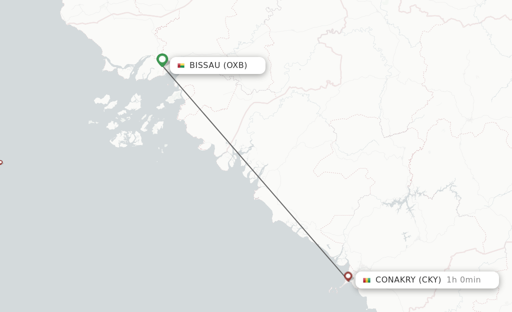 Flights from Bissau to Conakry route map