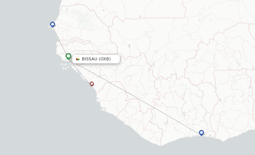 Route map with flights from Bissau with Air Cote DIvoire