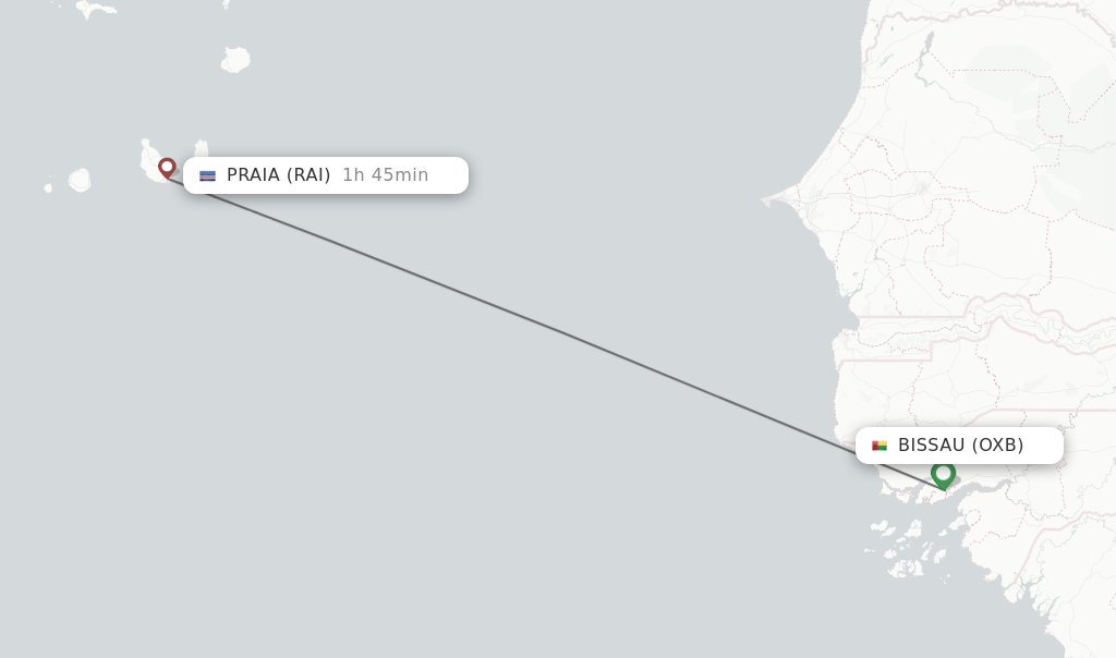 Flights from Bissau to Praia route map