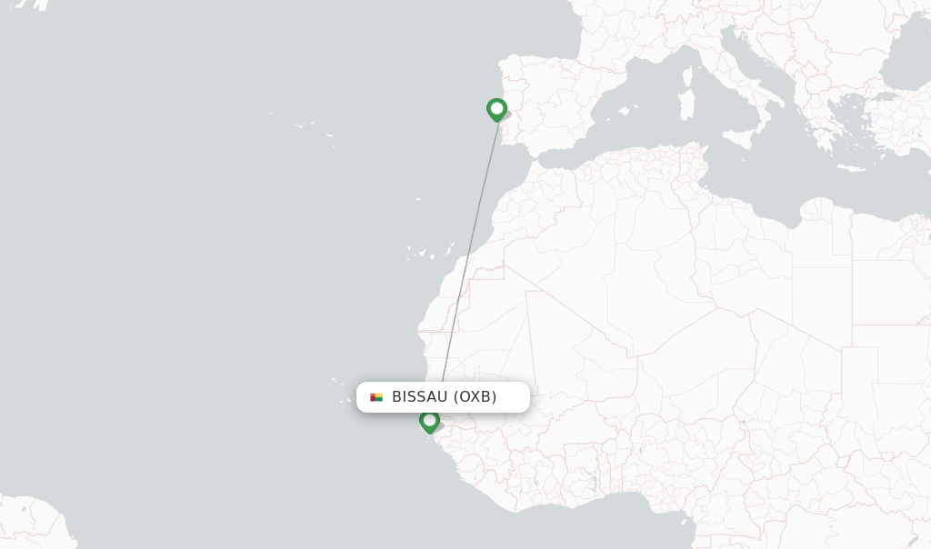 Route map with flights from Bissau with TAP
