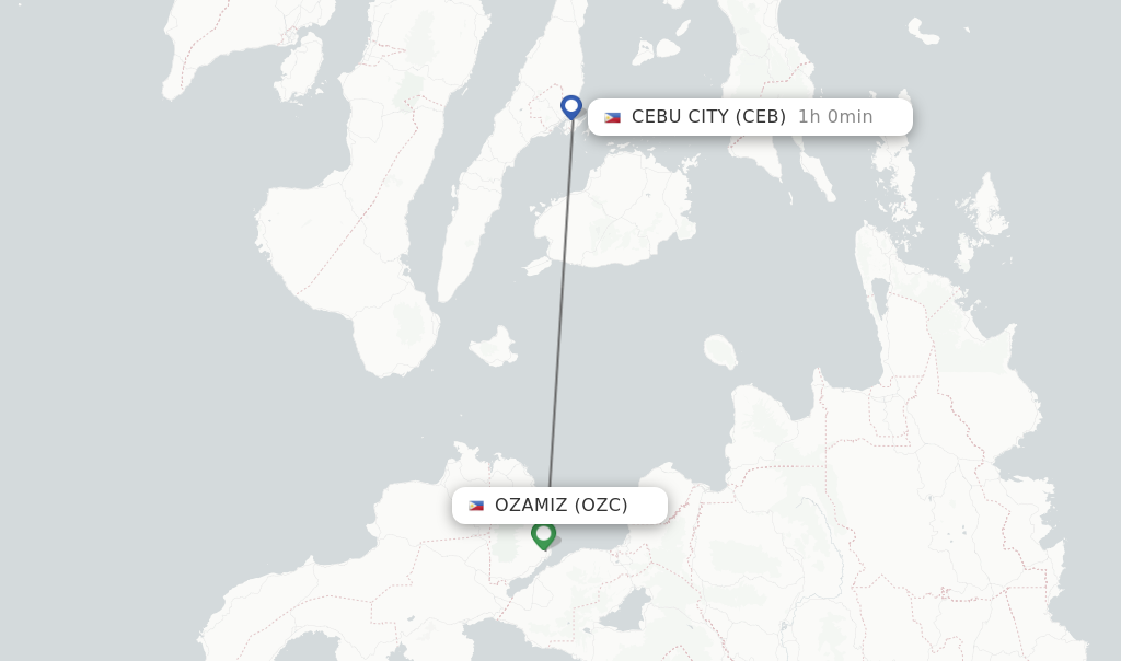 Flights from Ozamiz to Cebu City route map